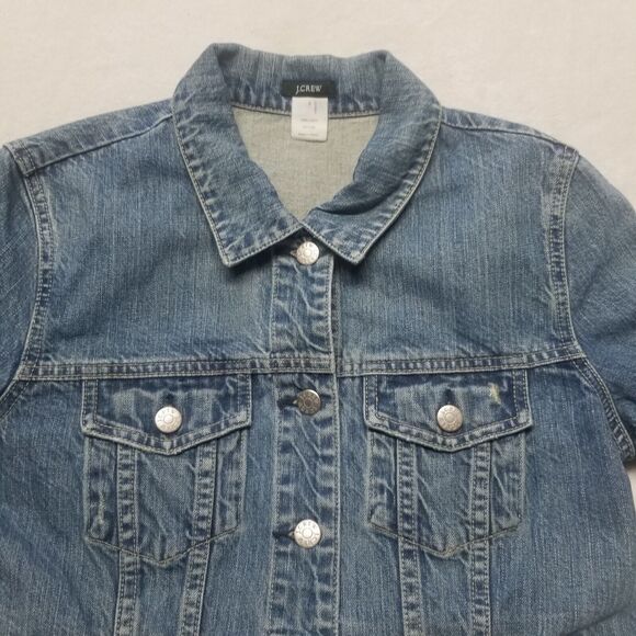 J Crew Womens Small Jacket Classic Jean Distressed Blue Denim Vintage Trucker - Picture 4 of 8